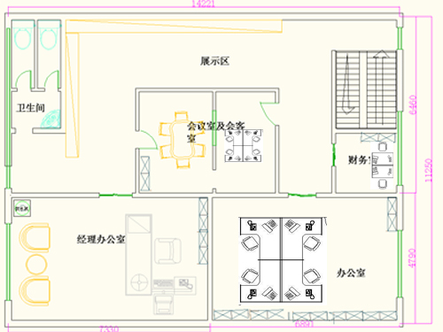 办公室功能划分和平面效果图